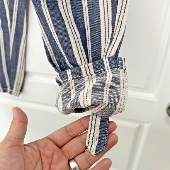 H&M Boys Striped Cotton Pants Size 7-8Y Blue White Roll Tab Cuffed Drawstring - Picture 11 of 11